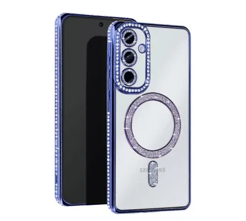 Samsung Galaxy S25 Kılıf Joke Simli Magneticsafe Kılıf - Mavi