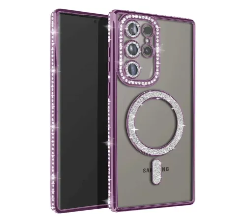 Samsung Galaxy S25 Ultra Kılıf Joke Simli Magneticsafe Kılıf - Derin Mor