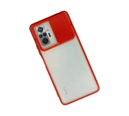 Xiaomi Redmi Note 10 Pro Kılıf Palm Buzlu Kamera Sürgülü Silikon - Kırmızı