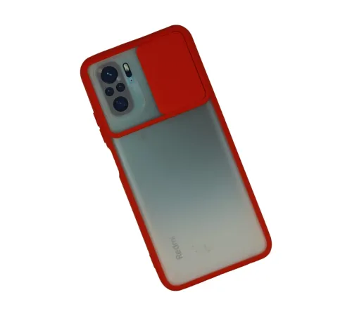 Xiaomi Redmi Note 10 Kılıf Palm Buzlu Kamera Sürgülü Silikon - Kırmızı