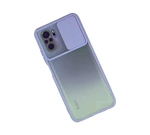 Xiaomi Redmi Note 10 Kılıf Palm Buzlu Kamera Sürgülü Silikon - Lila