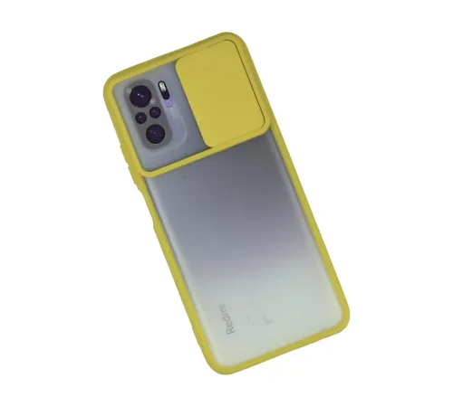 Xiaomi Redmi Note 10 Kılıf Palm Buzlu Kamera Sürgülü Silikon - Sarı