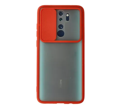 Xiaomi Redmi Note 8 Pro Kılıf Palm Buzlu Kamera Sürgülü Silikon - Kırmızı