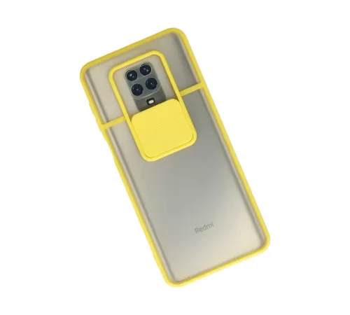 Xiaomi Redmi Note 9 Pro Kılıf Palm Buzlu Kamera Sürgülü Silikon - Sarı