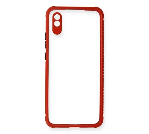Xiaomi Redmi 9A Kılıf Miami Şeffaf Silikon - Kırmızı