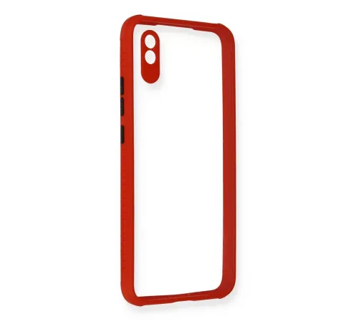 Xiaomi Redmi 9A Kılıf Miami Şeffaf Silikon - Kırmızı