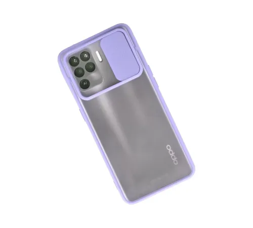 Reno 5 Lite Kılıf Palm Buzlu Kamera Sürgülü Silikon - Lila
