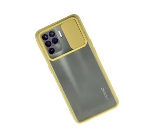 Reno 5 Lite Kılıf Palm Buzlu Kamera Sürgülü Silikon - Sarı