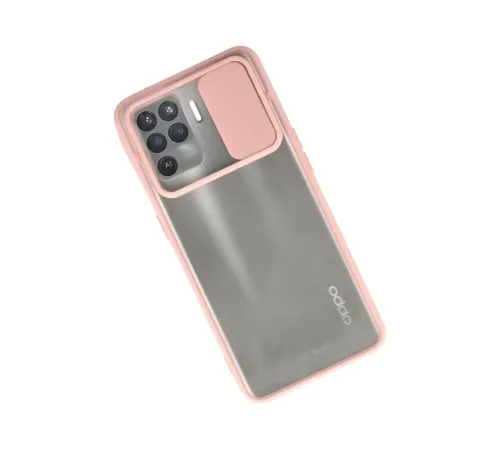 Reno 5 Lite Kılıf Palm Buzlu Kamera Sürgülü Silikon - Pembe
