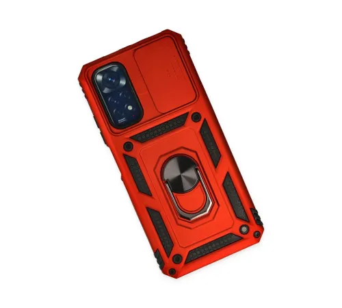 Xiaomi Redmi Note 11 Kılıf Pars Lens Yüzüklü Silikon - Kırmızı