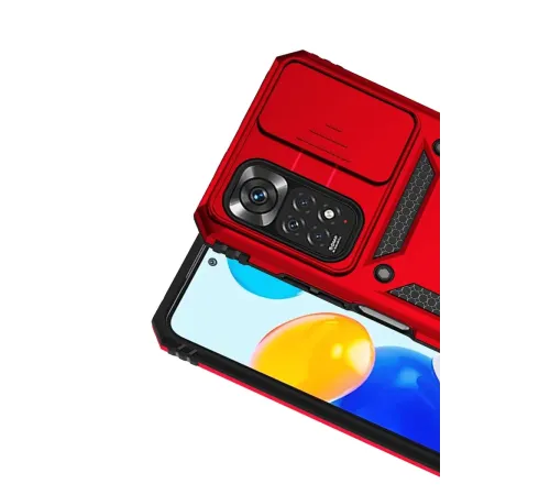 Xiaomi Redmi Note 11 Pro Kılıf Pars Lens Yüzüklü Silikon - Kırmızı