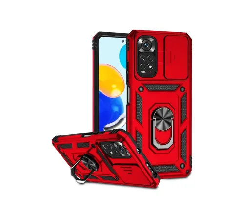 Xiaomi Redmi Note 11 Pro Kılıf Pars Lens Yüzüklü Silikon - Kırmızı
