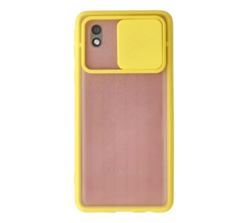 Samsung Galaxy A01 Core Kılıf Palm Buzlu Kamera Sürgülü Silikon - Sarı