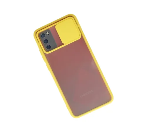 Samsung Galaxy A02S Kılıf Palm Buzlu Kamera Sürgülü Silikon - Sarı