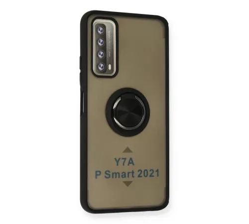 Huawei P Smart 2021 Kılıf Montreal Yüzüklü Silikon Kapak - Siyah