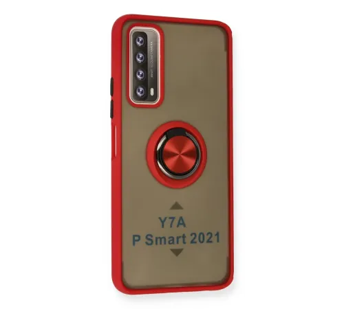 Huawei P Smart 2021 Kılıf Montreal Yüzüklü Silikon Kapak - Kırmızı