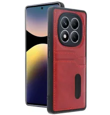 Xiaomi Redmi Note 14 Pro 5G Kılıf Sara Kartvizitli Deri Kılıf - Kırmızı