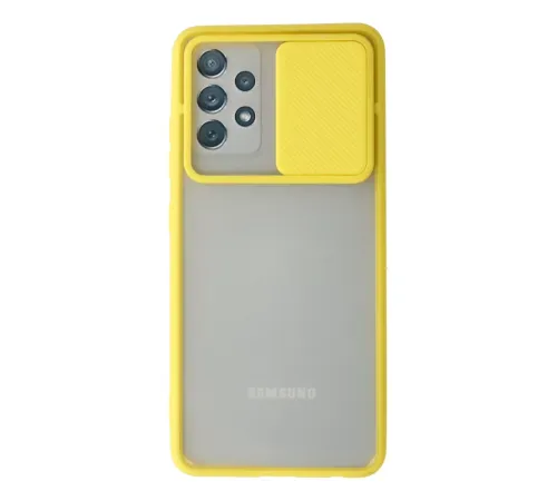 Samsung Galaxy A52 Kılıf Palm Buzlu Kamera Sürgülü Silikon - Sarı