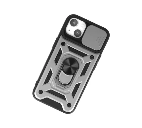 Apple iPhone 15 Kılıf Pars Lens Yüzüklü Silikon - Gümüş