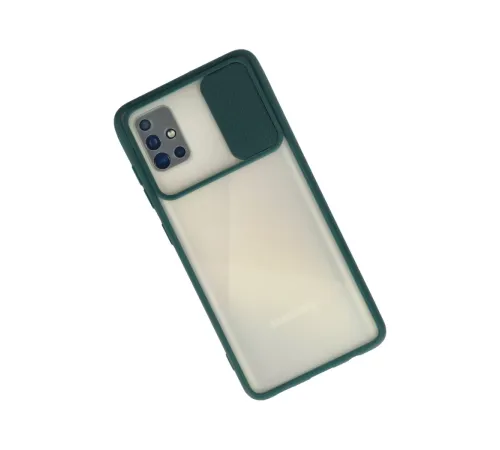 Samsung Galaxy A71 Kılıf Palm Buzlu Kamera Sürgülü Silikon - Yeşil