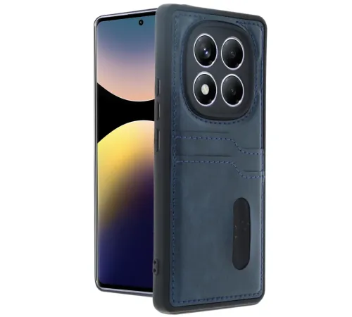 Xiaomi Redmi Note 14 Pro 5G Kılıf Sara Kartvizitli Deri Kılıf - Lacivert