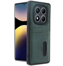 Xiaomi Redmi Note 14 Pro 5G Kılıf Sara Kartvizitli Deri Kılıf - Koyu Yeşil