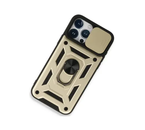 Apple iPhone 15 Pro Kılıf Pars Lens Yüzüklü Silikon - Gold