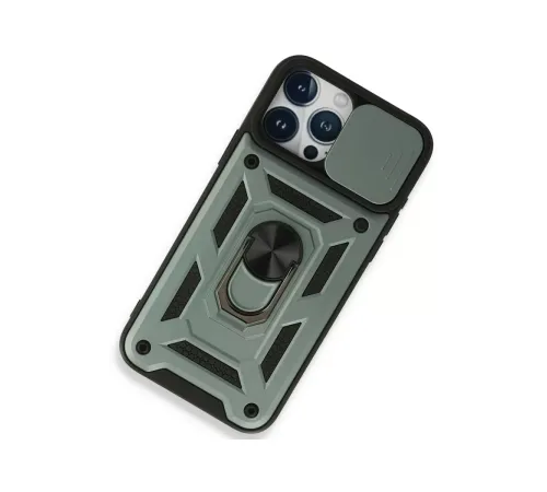 Apple iPhone 15 Pro Kılıf Pars Lens Yüzüklü Silikon - Yeşil