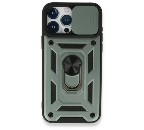 Apple iPhone 15 Pro Kılıf Pars Lens Yüzüklü Silikon - Yeşil