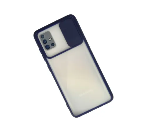 Samsung Galaxy A71 Kılıf Palm Buzlu Kamera Sürgülü Silikon - Lacivert