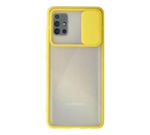 Samsung Galaxy A71 Kılıf Palm Buzlu Kamera Sürgülü Silikon - Sarı
