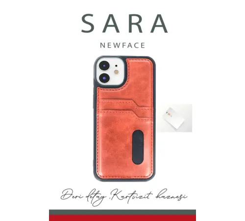 Apple iPhone 11 Kılıf Sara Kartvizitli Deri Kılıf - Siyah