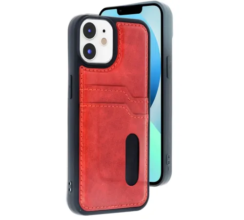 Apple iPhone 11 Kılıf Sara Kartvizitli Deri Kılıf - Kırmızı