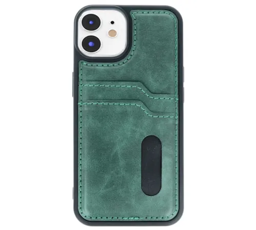 Apple iPhone 11 Kılıf Sara Kartvizitli Deri Kılıf - Koyu Yeşil