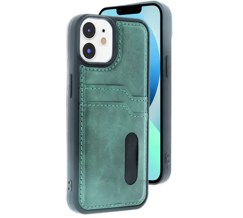 Apple iPhone 11 Kılıf Sara Kartvizitli Deri Kılıf - Koyu Yeşil