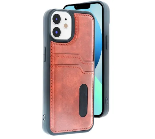 Apple iPhone 11 Kılıf Sara Kartvizitli Deri Kılıf - Taba