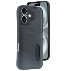 Apple iPhone 16 Kılıf Sara Kartvizitli Deri Kılıf - Siyah