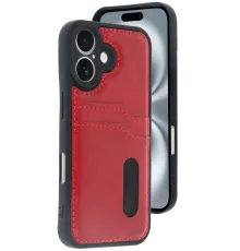 Apple iPhone 16 Kılıf Sara Kartvizitli Deri Kılıf - Kırmızı