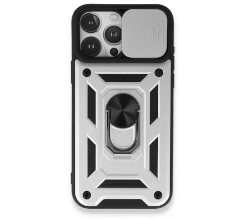 Apple iPhone 15 Pro Max Kılıf Pars Lens Yüzüklü Silikon - Gümüş