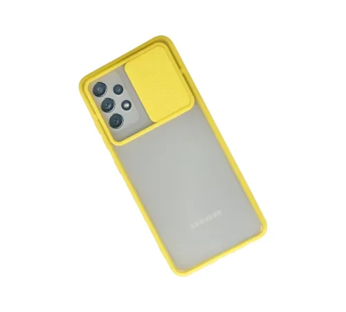 Samsung Galaxy A72 Kılıf Palm Buzlu Kamera Sürgülü Silikon - Sarı