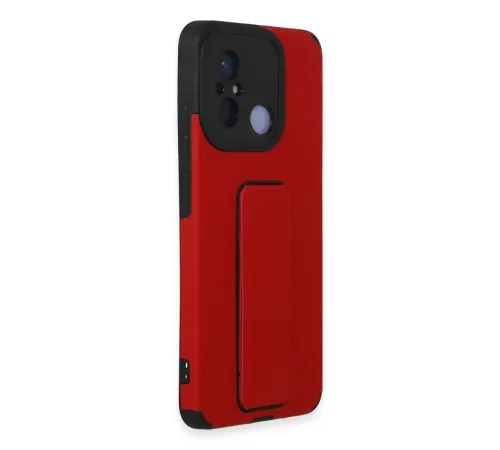 Xiaomi Redmi 12C Kılıf Mega Standlı Silikon - Kırmızı