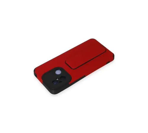 Xiaomi Redmi 12C Kılıf Mega Standlı Silikon - Kırmızı