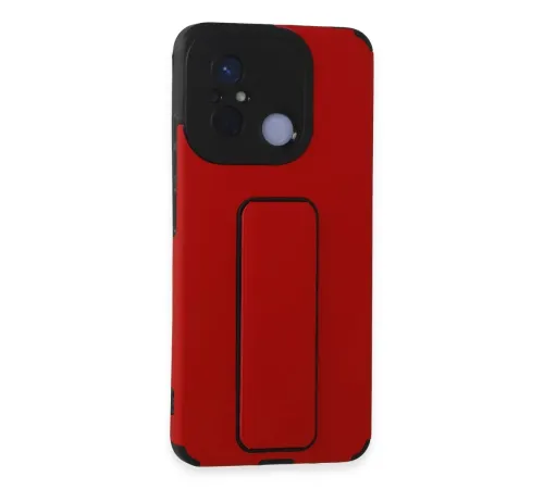 Xiaomi Redmi 12C Kılıf Mega Standlı Silikon - Kırmızı