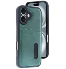 Apple iPhone 16 Kılıf Sara Kartvizitli Deri Kılıf - Koyu Yeşil