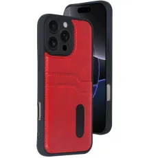 Apple iPhone 16 Pro Kılıf Sara Kartvizitli Deri Kılıf - Kırmızı