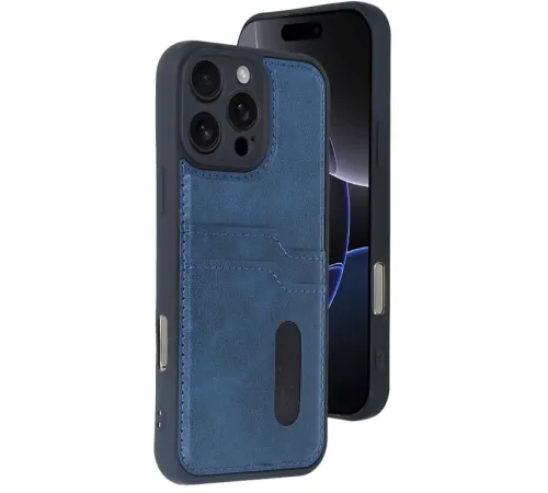 Apple iPhone 16 Pro Kılıf Sara Kartvizitli Deri Kılıf - Lacivert