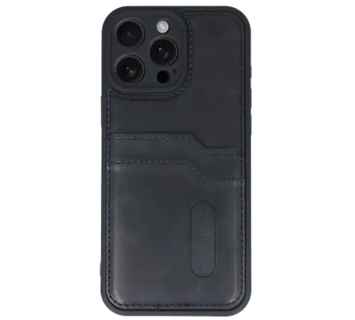 Apple iPhone 16 Pro Max Kılıf Sara Kartvizitli Deri Kılıf - Siyah