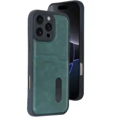 Apple iPhone 16 Pro Max Kılıf Sara Kartvizitli Deri Kılıf - Koyu Yeşil