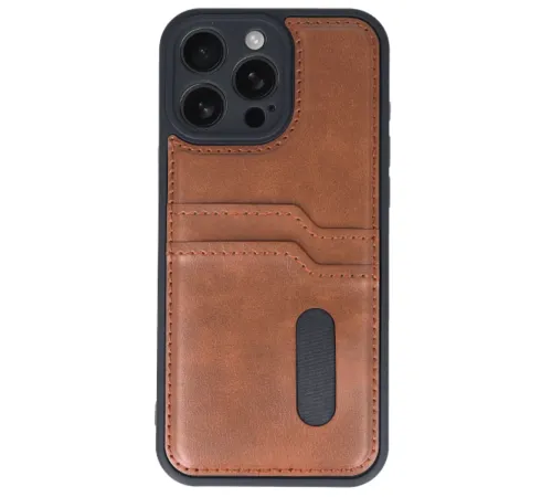 Apple iPhone 16 Pro Max Kılıf Sara Kartvizitli Deri Kılıf - Taba