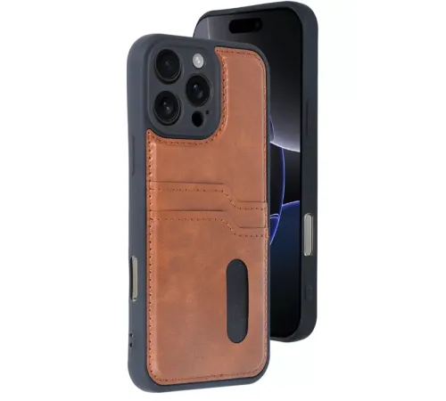Apple iPhone 16 Pro Max Kılıf Sara Kartvizitli Deri Kılıf - Taba